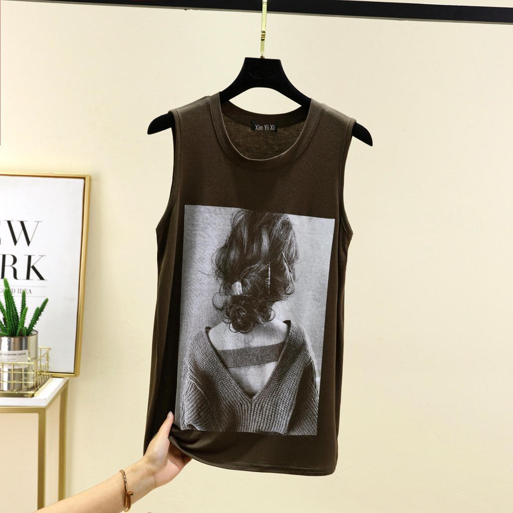 Letnia Bezrękawnikowa Kamizelka z Okrągłym Dekoltem i Nadrukiem z Modal