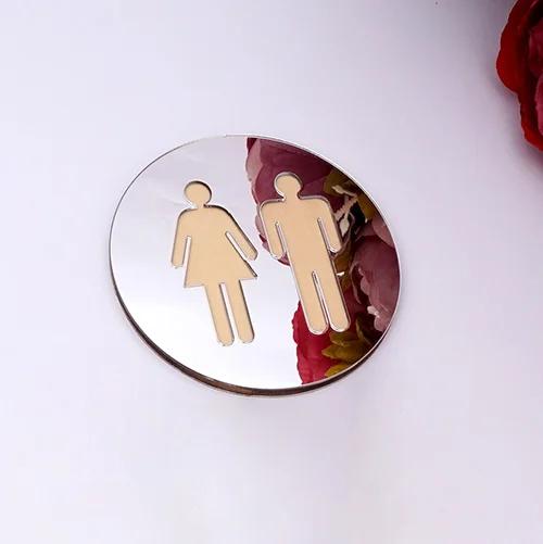 5mm 3D Acrylic Mirror Round Toilet Door Sign Men Women Bathroom WC Black Gold Silver Modern Wood Base Wall Sticker Home Decor