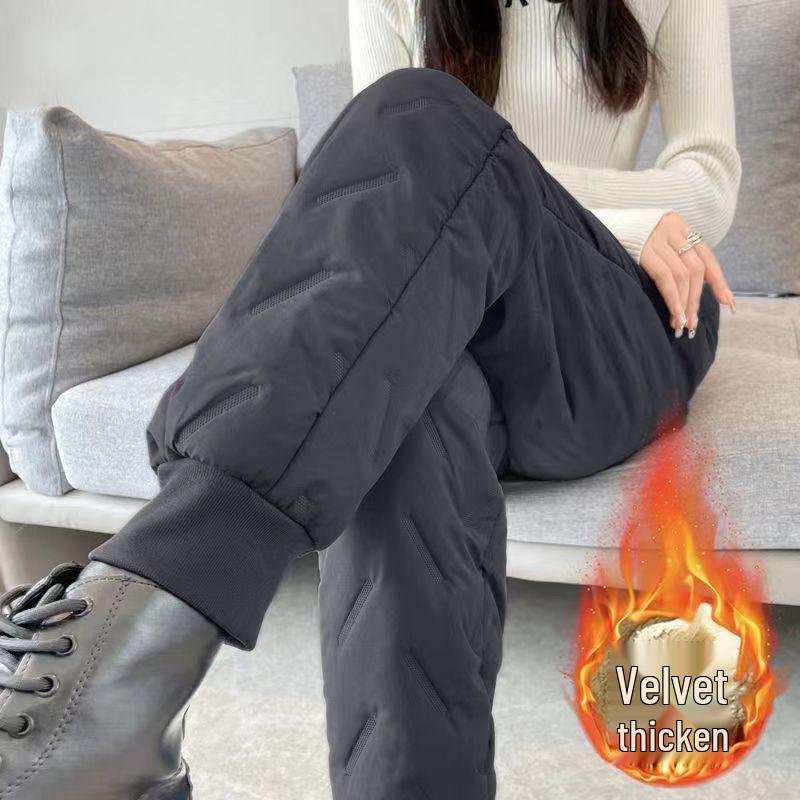 Autumn/Winter Women's Windproof Lambswool-Lined Cotton Pants - Warm, Velvet, Thickened Casual Sportswear
