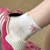 Women's Candy-colored Hollow Thin Breathable Invisible Socks Korean Style Cute Heel Embroidered Bow
