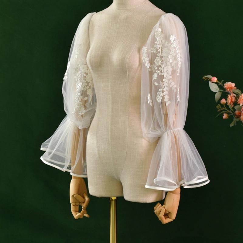 Elegant Lace Embroidery Flower Bridal Arm Sleeves Comfortable Mesh Decorative Sleeves For Wedding Ceremony PhotoShoots
