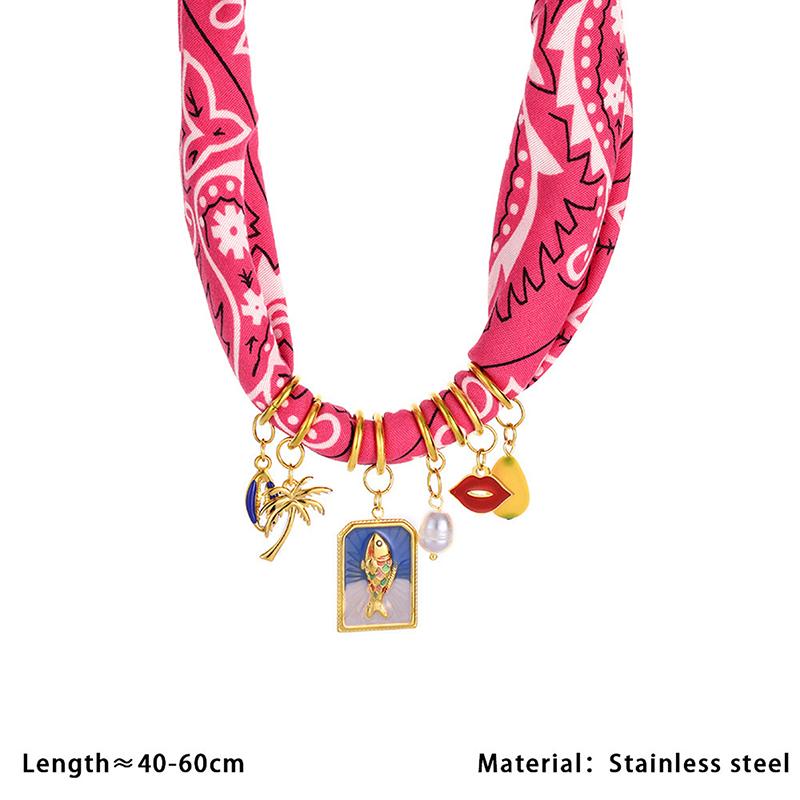 Handmade Twisted Rope Print Bandana Necklace Light Luxury Stainless Steel Shells Beach Wind Pendant Women Jewelry Gift