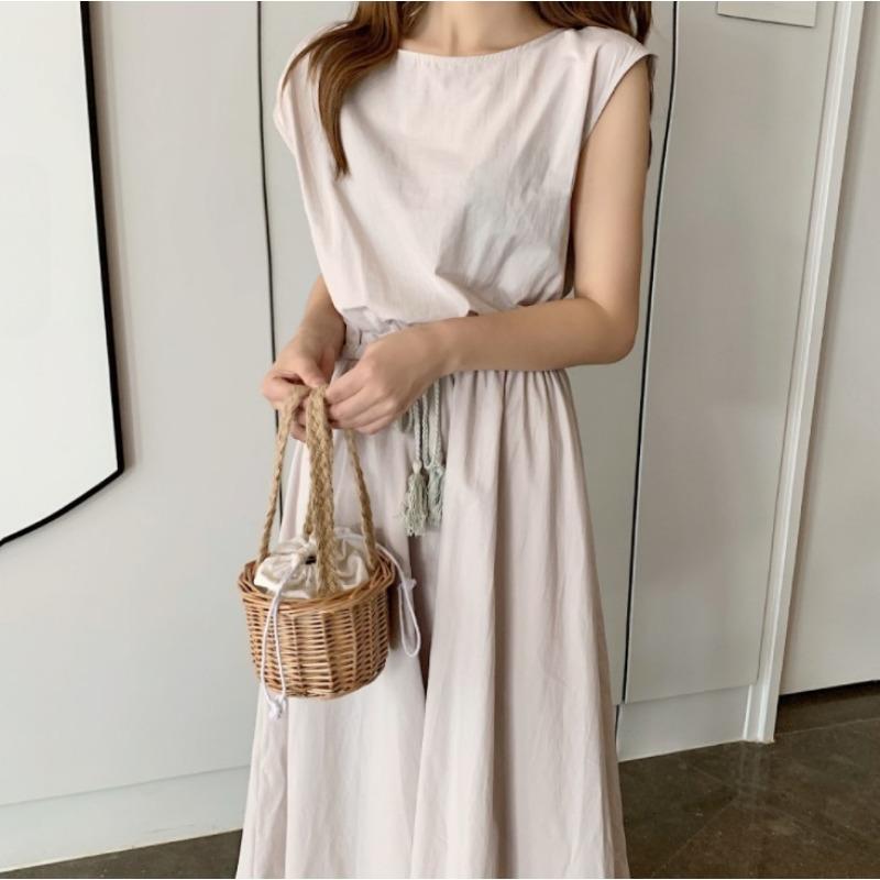 Literary Pendulum Skirt, Summer New Waist Loose Large Size Cotton and Linen Short-sleeved Dress Women