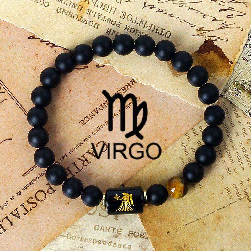 12 Constellation Zodiac Signs Bracelet Men Women Natural Tiger Eye Stone Beaded Couples Bracelets Scorpio Birthday Beads Jewelry