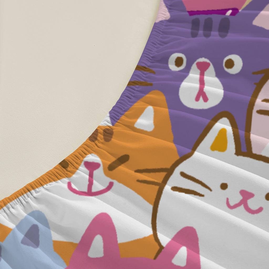 3 stuks Kleurrijke Katten Hoeslaken Cartoon Kattenpatroon 3D Print Cadeaus Voor Studenten Meisjes 100% Polyester Plat Laken Met Kussenslopen
