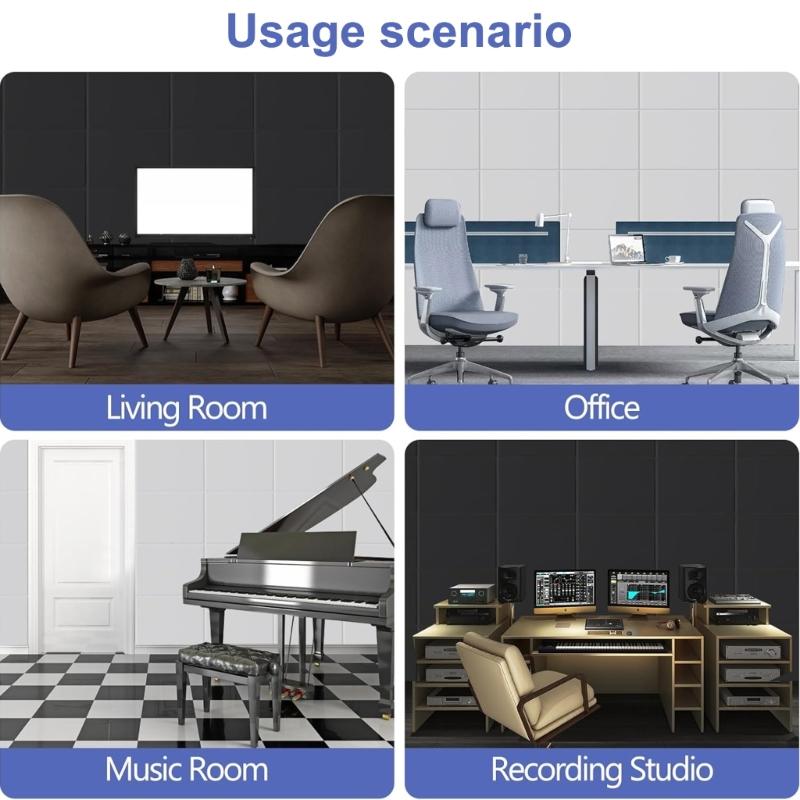 Set of 12 Acoustics Foam Wall Tiles Rectangular Foam Panel Polyester Fiber Wall Panels for Quiet Study Spaces Libraries