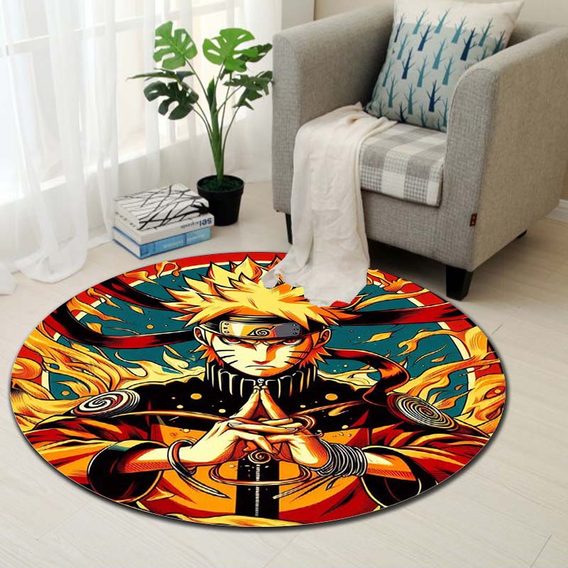 Cartoon Naruto Round Area Rug Soft Plush Carpet Non-Slip Mat for Bedside Sofa Gaming Room Home Decoration