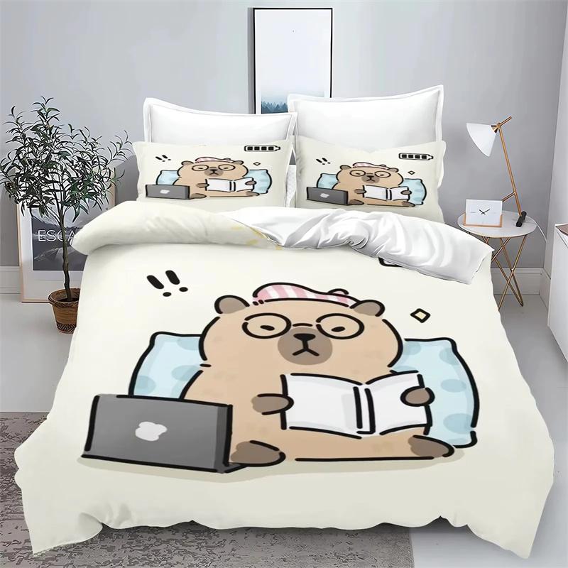 Cartoon Capybara 3D Printed Bedding Set Children's Duvet Cover Pillow Case Set Anime Polyester Cute Cartoon Home Decoration