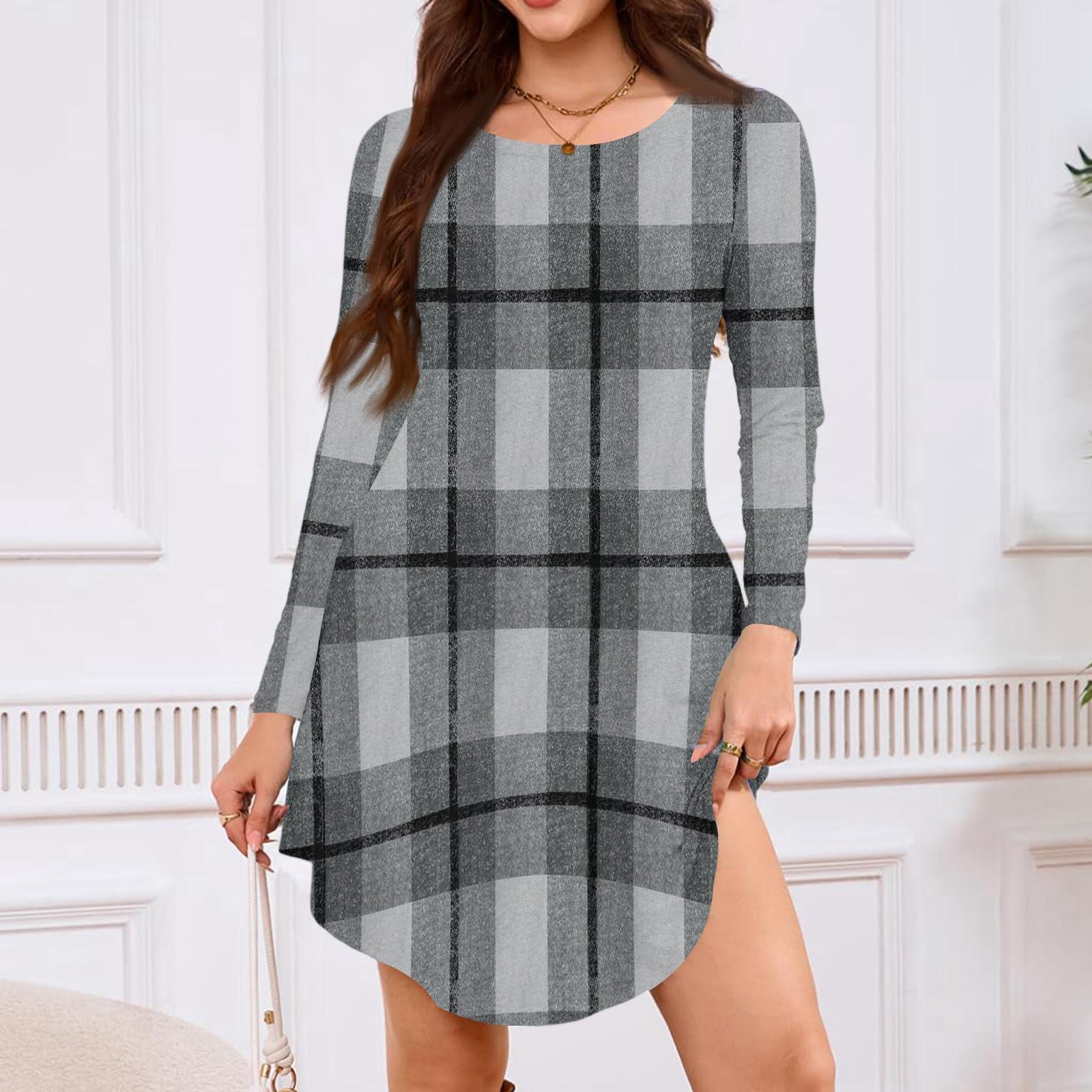 

Женское платье-футболка с длинным рукавом, круглым вырезом, длиной до колена, свободного кроя, повседневное и с карманами M