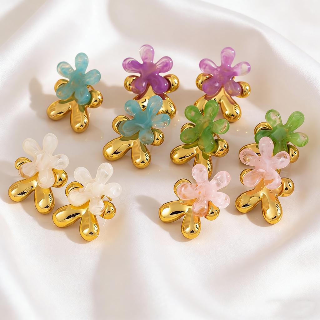 European and American Xiaoqing Fresh Wind Earrings, Colorful Jelly Flower Shape Design Earrings, Versatile Mori Earrings
