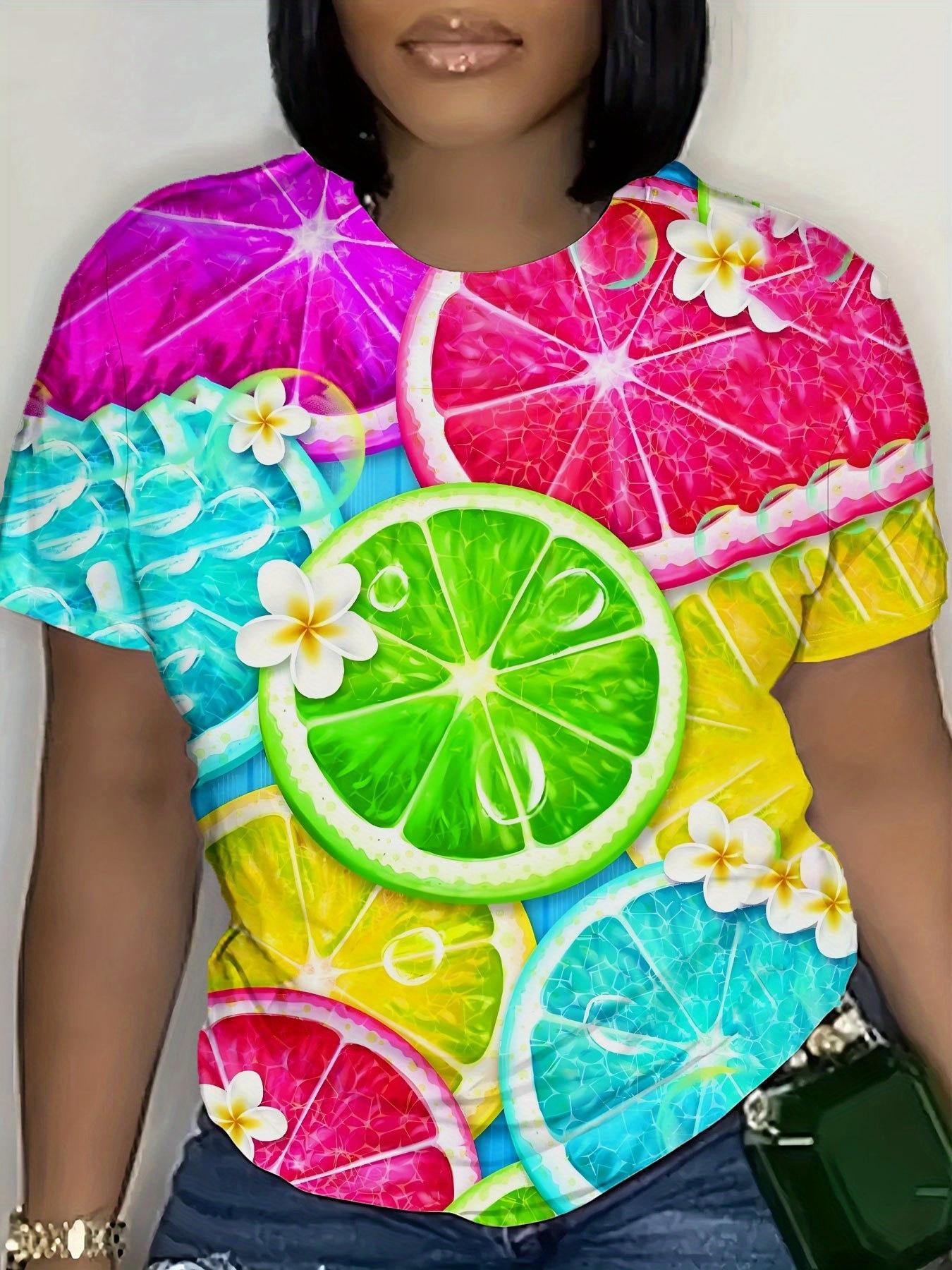 

Lemon Slice Pattern Printed Spring-summer Casual Short-sleeve T-shirt for Women 2XL дубильная кора