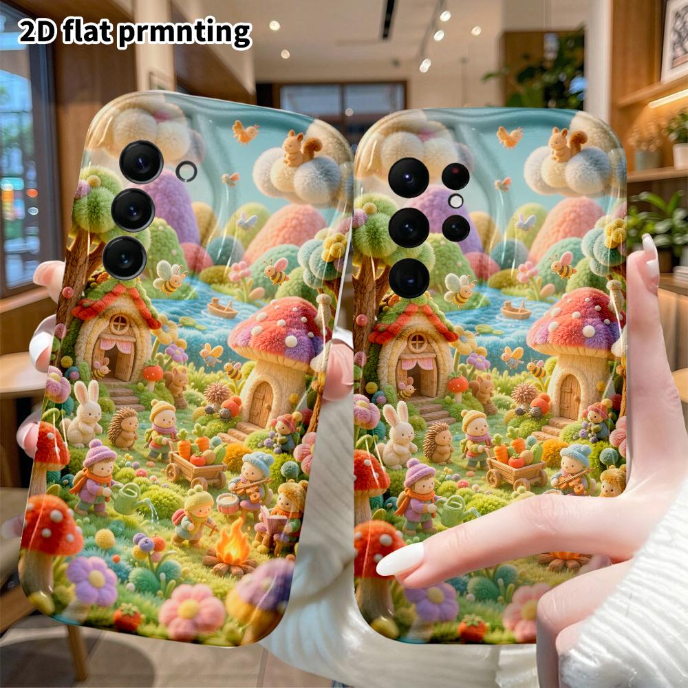Phone Case: 2D flat, suitable for Samsung Galaxy A34 A35 M05 M06 S20 S22 S21 FE Plus 5G protective case, Mushroom Village fairy tale town, perfect Chr