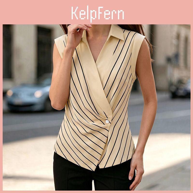 Elegant Turn Women Down Zanzea Collar Casual Stripe Print Sleeveless Blouse