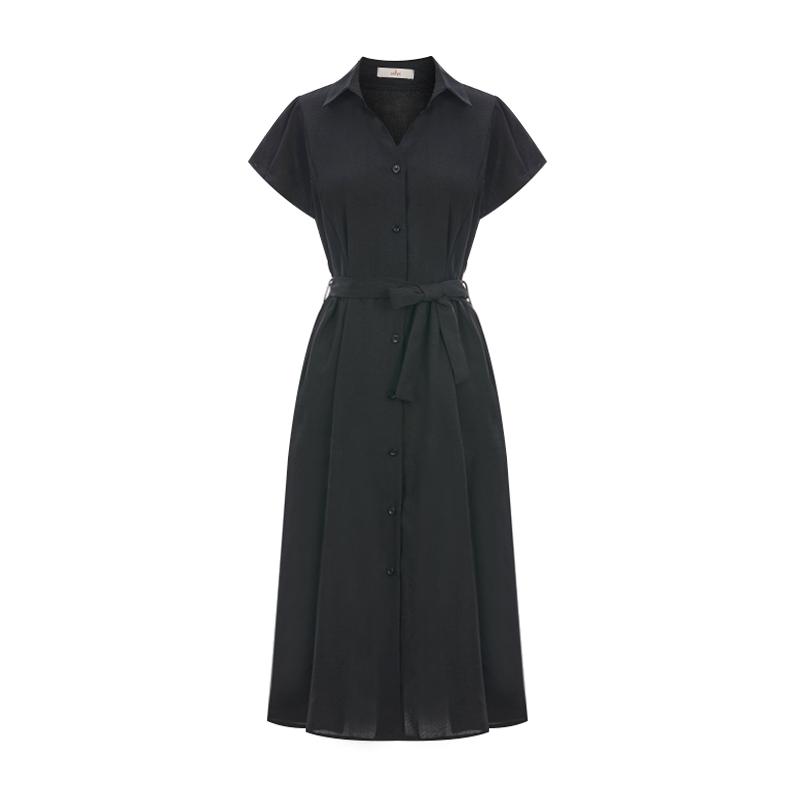 Sally Collared Shirt String Long Dress_I6B-Cop002