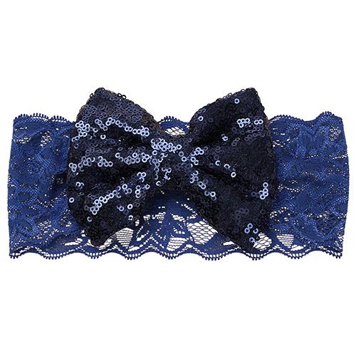 Barn Baby Girl Paljett Spets Bowknot Hårband Blinkande Turban Pannband Pannband