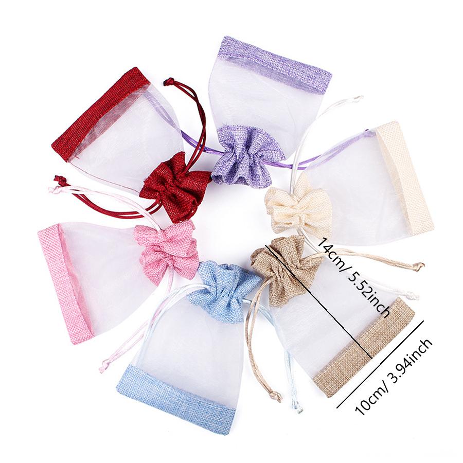 5Pcs Linen Drawstring Bags with See-Through Window, Organizer & Gift Pouch for Wedding Jewelry Store