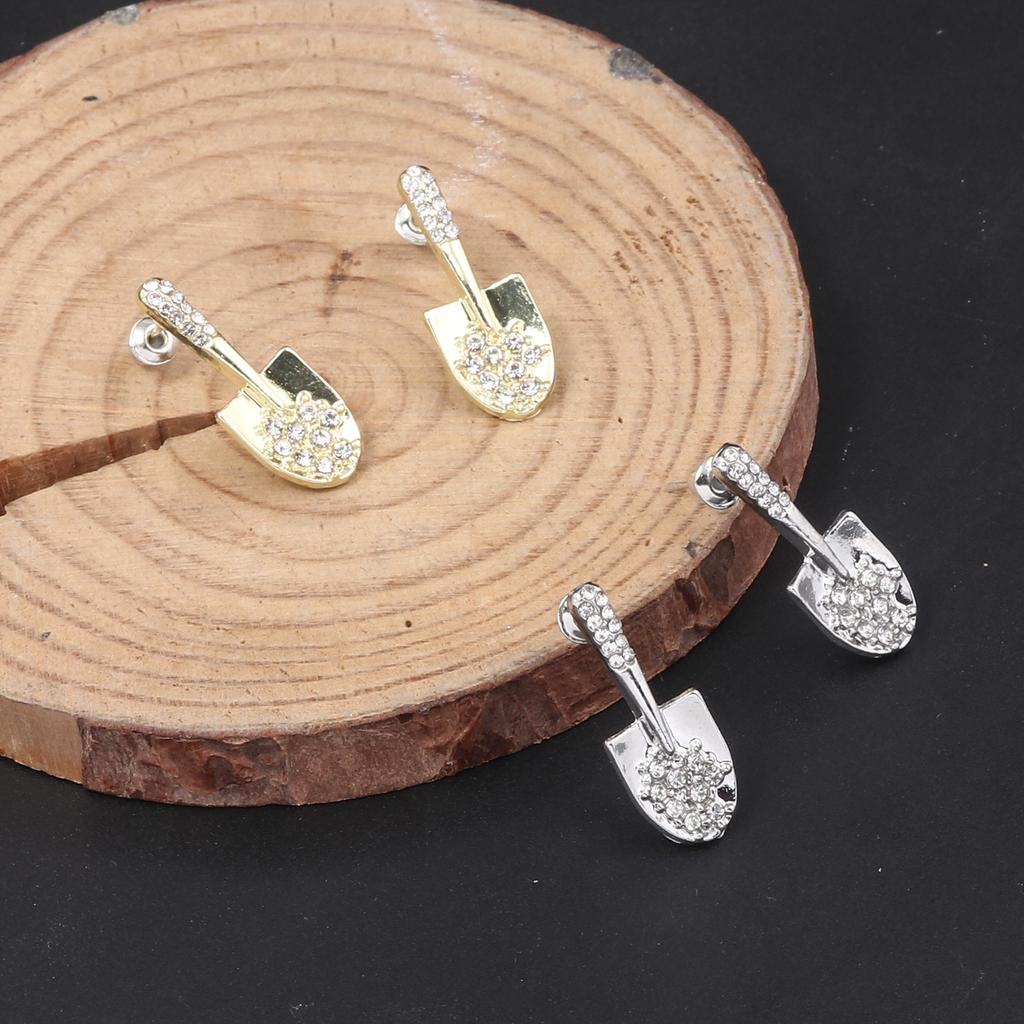 Women Girls Elegant Gold Color Crystal Shovel  Ear Clips Classic Small Size Creative Earrings Corsage Party Fashion Jewelry