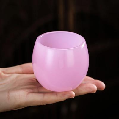 60ml Lotus Jade Porzellan Meister Teetasse Rosa Farbiges Glas Einzelnes Kung Fu Tee Set Teeschale Teetasse Farbiges Glas Tasse