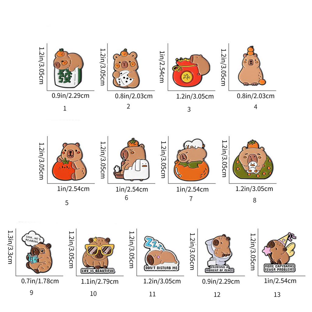 Söta Capybara Broschnålar för Ryggsäckar Kläder DIY Tillbehör Kawaii Gåvor Unisex Djurtema Reversnålar