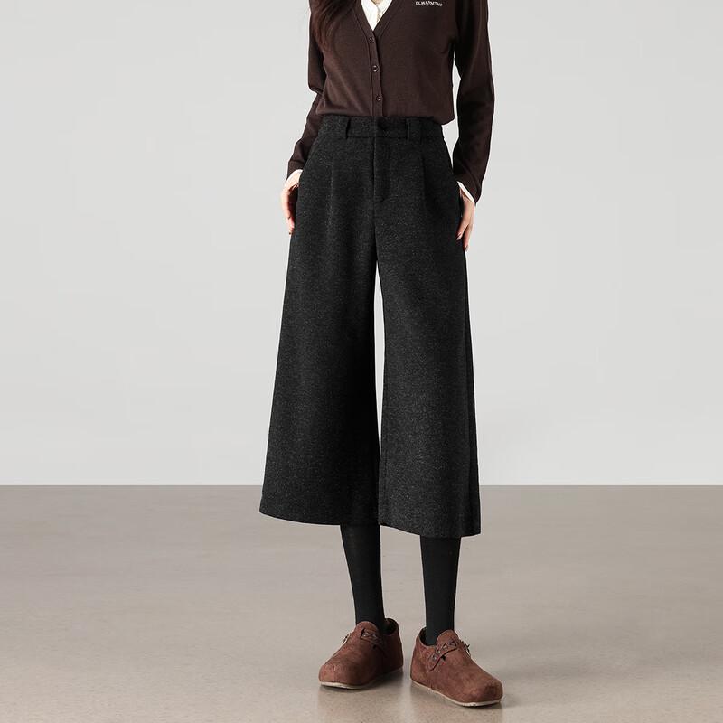 TERRE BLEUE Women's High-Waisted Wide-Leg Cropped Wool Blend Pants