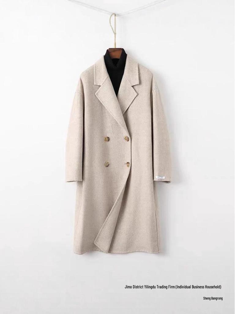 Women's Double-Faced Wool Double-Breasted Long Coat - Classic Suit