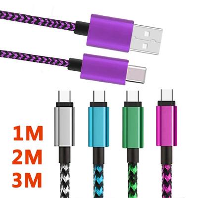 USB Type C Cable Date Sync 2.4A Fast Charging Nylon Braided Wire Charger Cable For Huawei Android Mobile Phones 1M 2M 3M