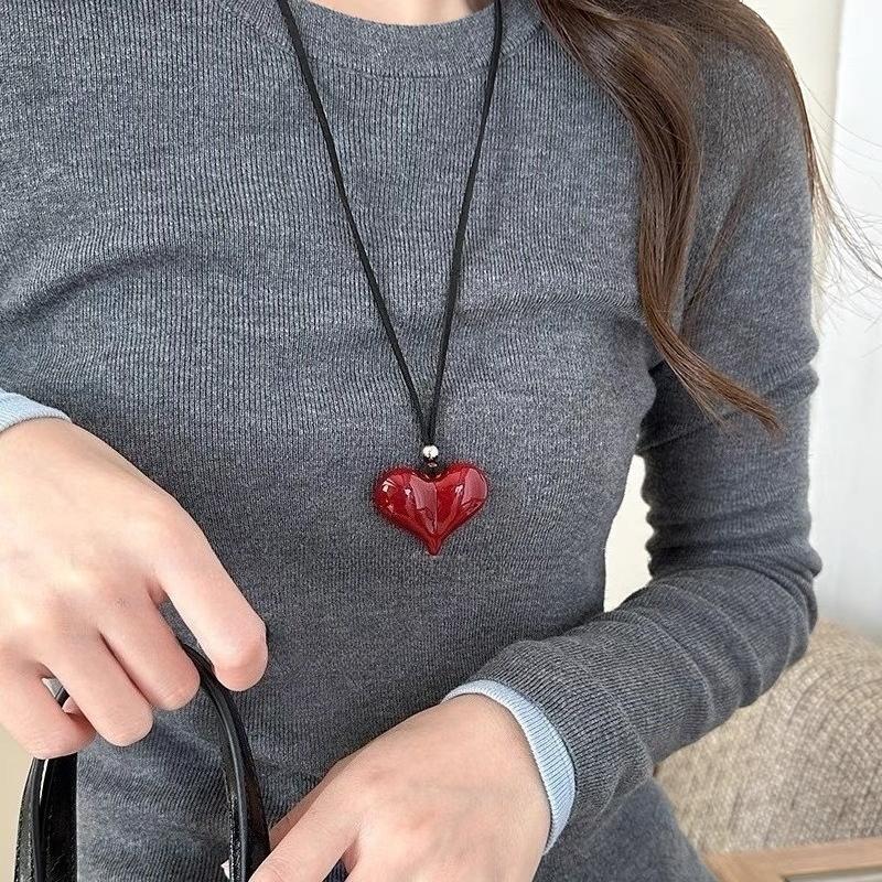 1 st Ankola Rött Rosett Halsband Dam Minimalistisk Tröjkedja Nisch Mångsidig Svart Lädersnöre Tillbehör