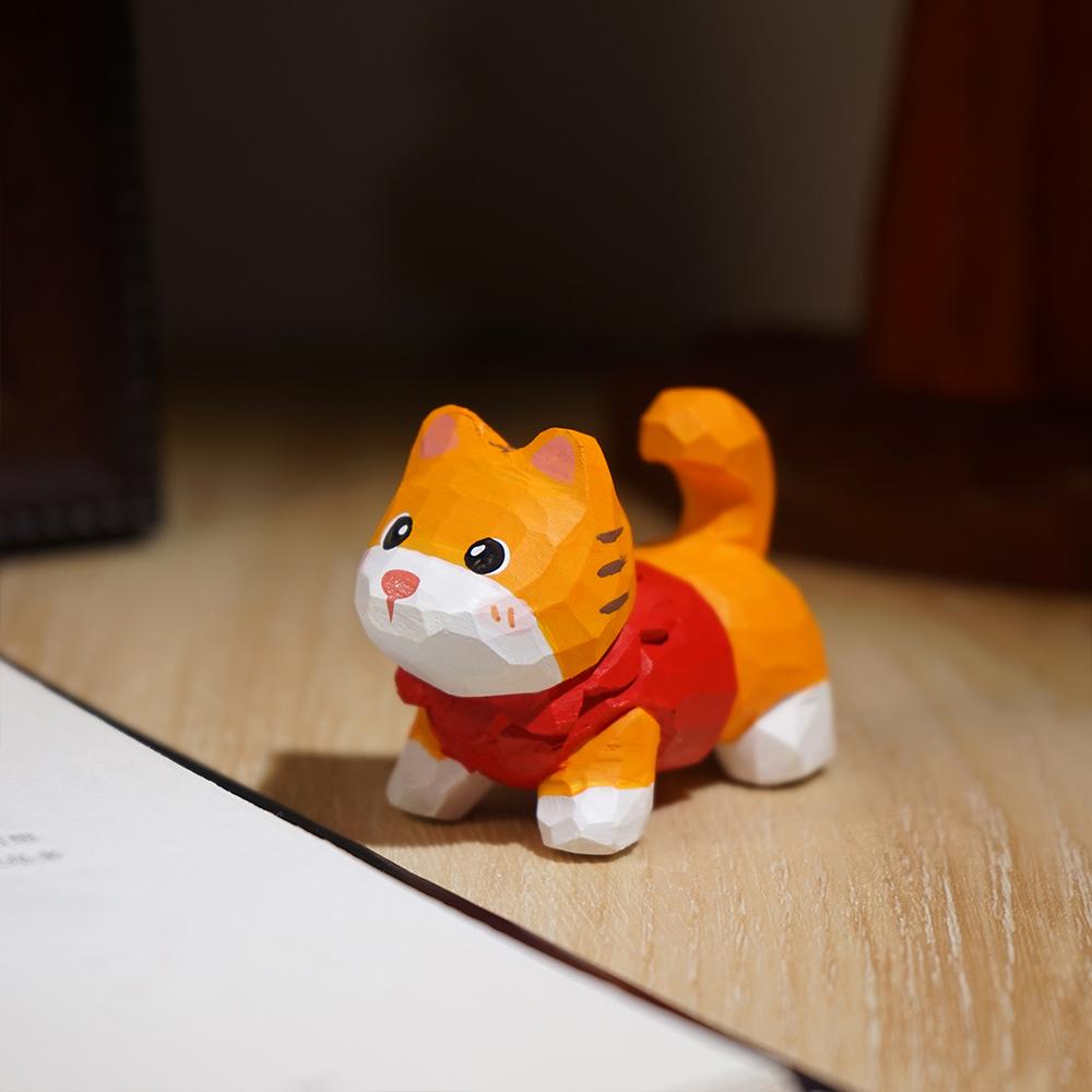 Christmas Decorations Wooden Kitten Couple Sculpture Home Decoration Handmade Wood Carving Kitten Ornaments Desktop Crafts Gift