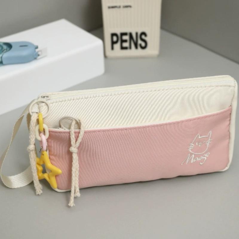 

Небесно-голубой вышитый пенал с котенком - Большая вместимость, 2025 Горячий минималистичный милый девчачий стиль