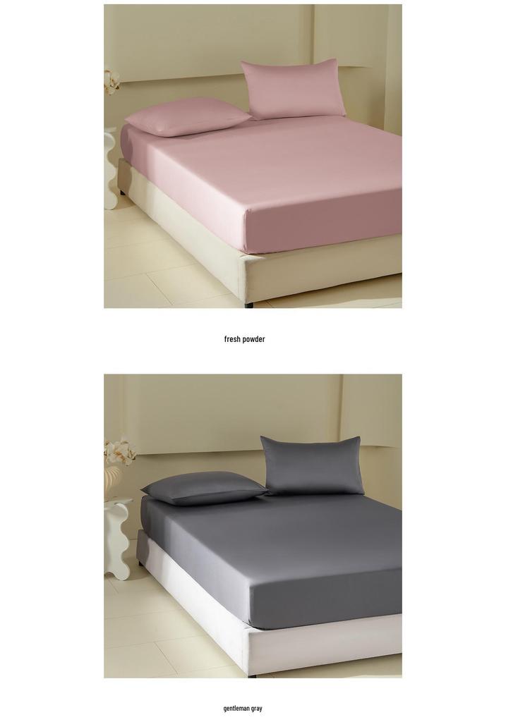 A-Class Sateen Cotton Fitted Sheet Set - Stylish Solid Color, Non-Slip Mattress Protector Cover (3 Pieces)