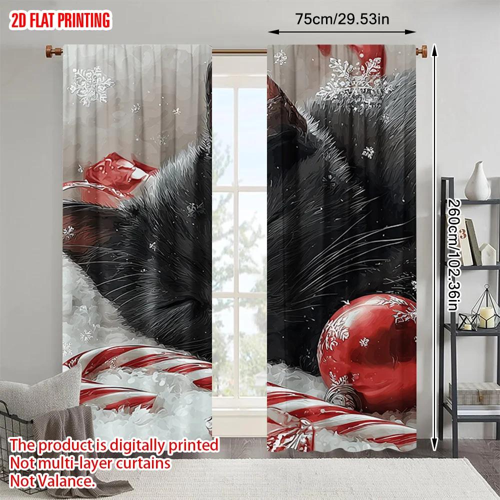 2pcs, plane printing Pattern Curtains Charming Black Kitten Versatile 100% Polyester (without rod) Decorations Inside for