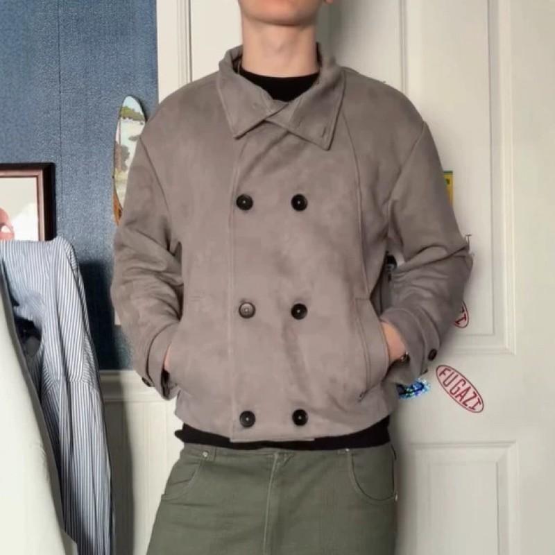 Felpa invernale da uomo con colletto alto in stile vintage, corta, vestibilità larga, doppiopetto