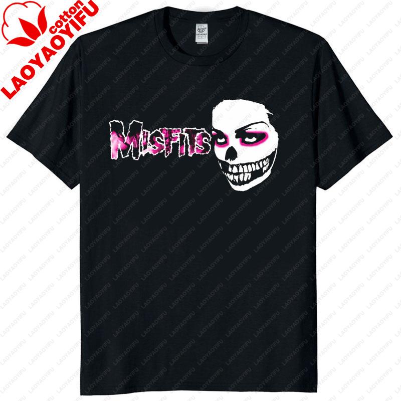 Unisex Vintage Punk Tee Misfits Style Distressed Skull Graphic Classic Streetwear Top Daily Wear