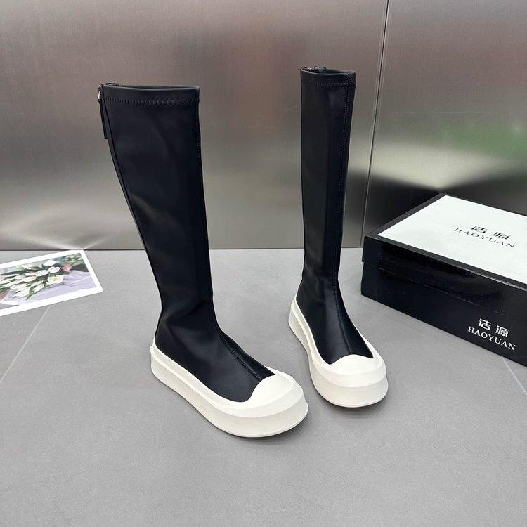 Women Ankle Boots Ladies Shoes Slip On Mid Calf Boots Platform Soft PU Leather Long Boot Footwear Woman Fashion Spring Winter