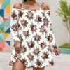 Women Plus Size White Floral Printed Cold Shoulder Long Sleeve Dress