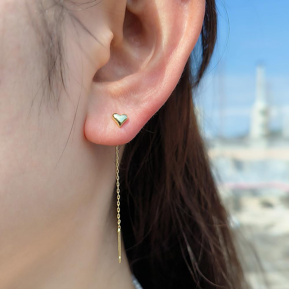 INS Fashion S925 Sterling Silver Gold Plated Long Heart Chain Threader Tassel Earrings Jewelry for Women