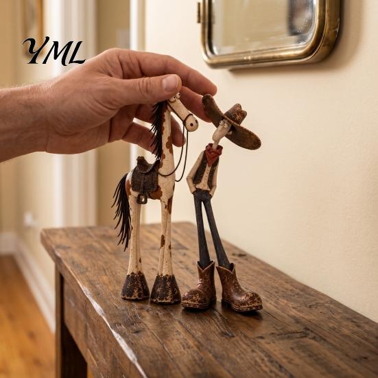 Handgefertigte Pferdeskulptur 1/2 Stück West-Cowboy-Figur, Cartoon-Harzstatue, Dekorative Figur als Schreibtischdekoration für Zuhause und Büro