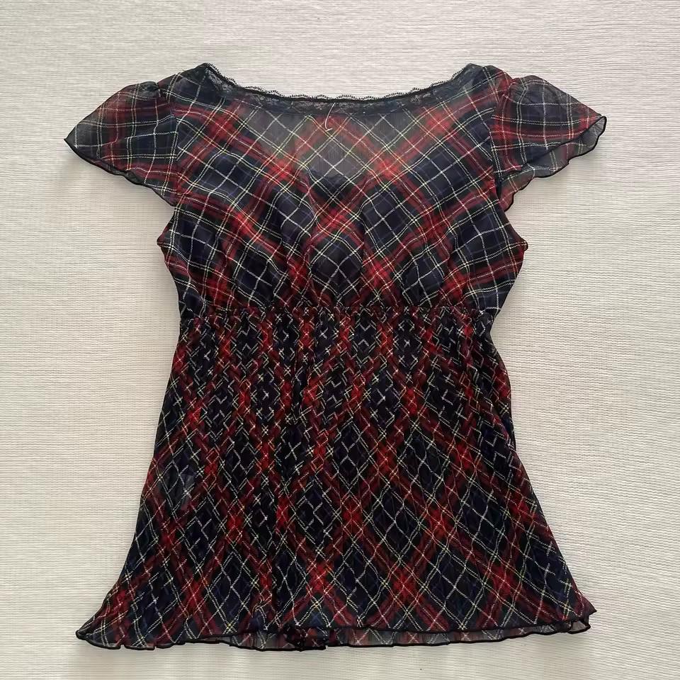 Y2K French V-neck Retro Summer Short Sleeve Women's Top