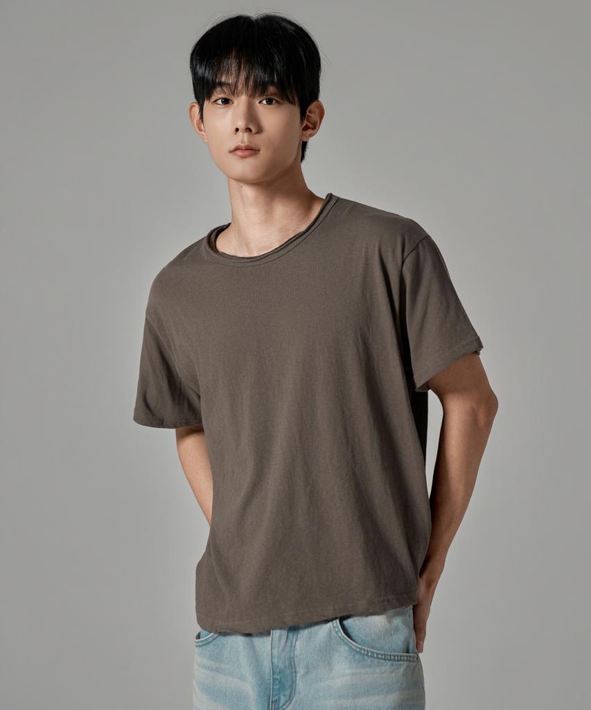 WAAR M1087 Cutoff Round Short Sleeve T-Shirt_Brown