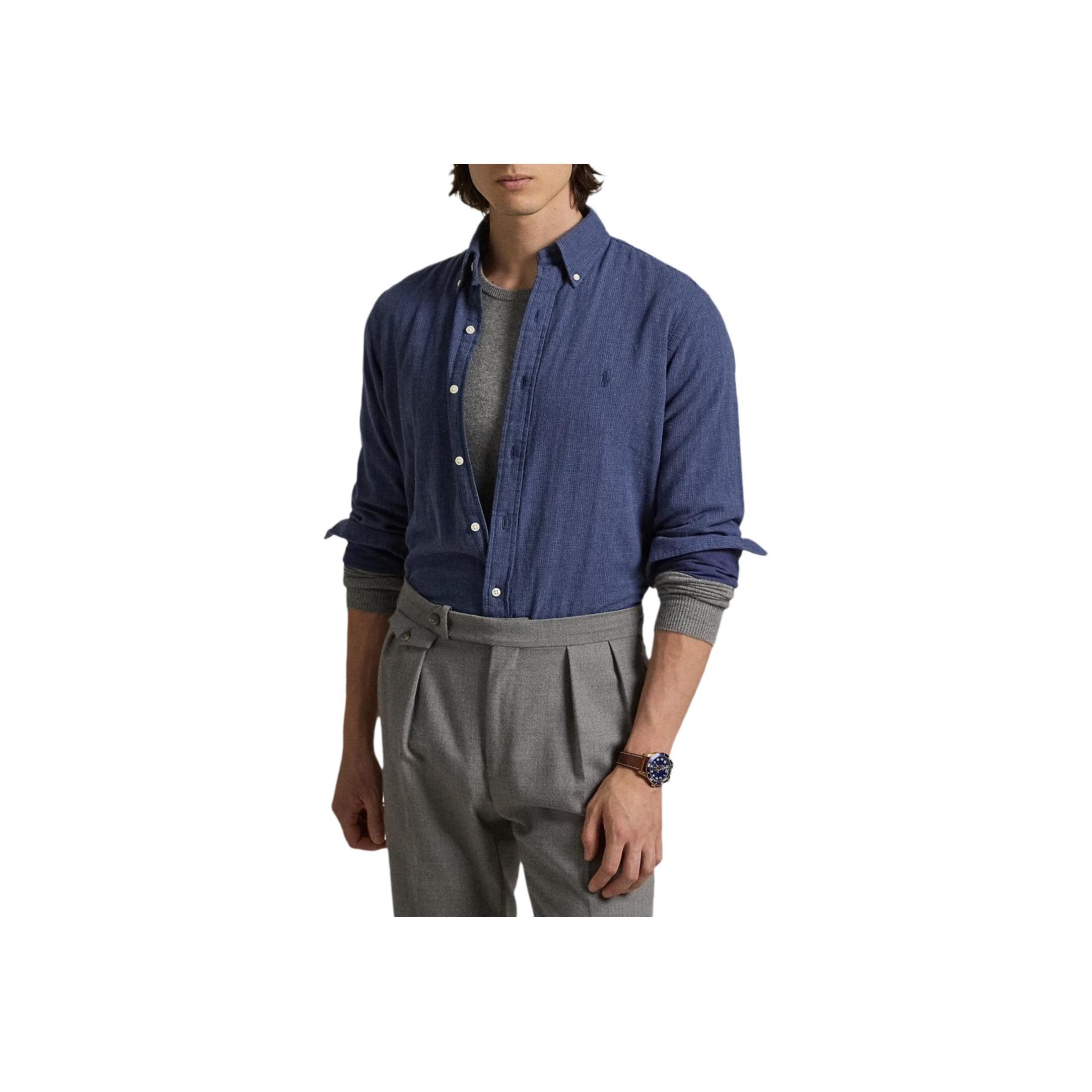 

Polo Ralph Lauren однотонная рубашка на пуговицах с длинным рукавом мужские рубашки темно-синего цвета 710951773-001 M