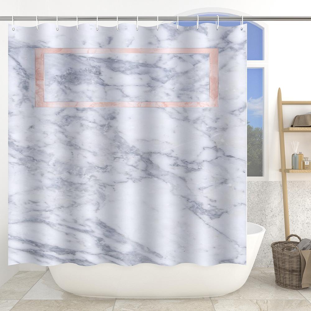 Marble Texture Printing Bathroom Non-Slip Floor Mat Shower Curtain Combination Carpet European And American Style