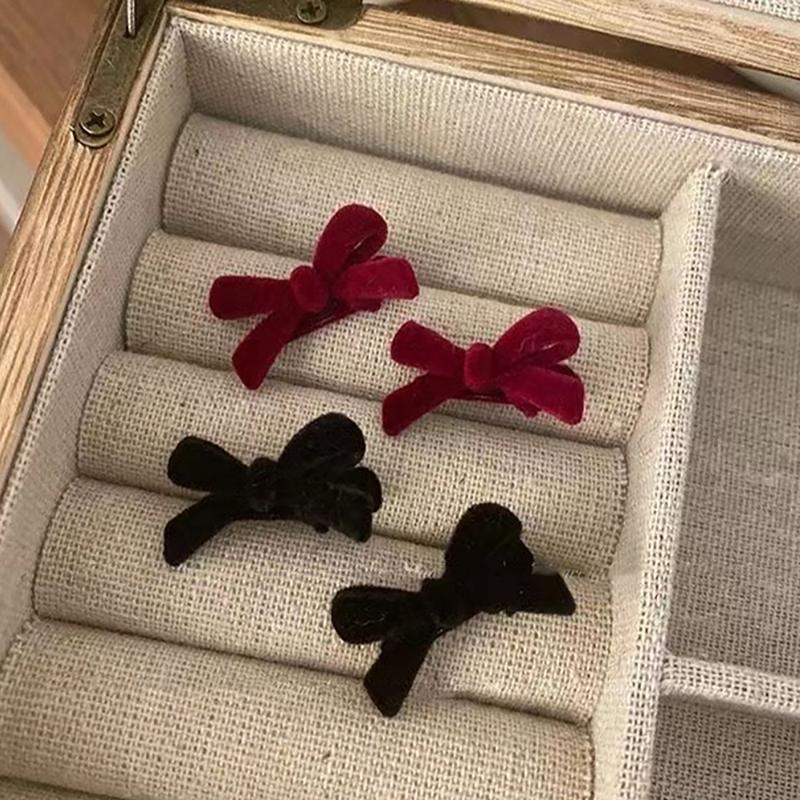 2Pcs Elegant Velvet Pearl Bow Hairpins Women Girls Bangs Hair Clips Barrettes Accessories Hairclip Headwear Headdress