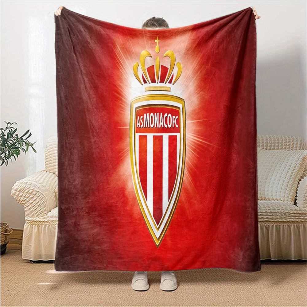 As Monaco Crest Flannel Blanket, Soft Polyester, Modern Design, All-Season for Camping, Travel, Gifts for holidays or birthdays