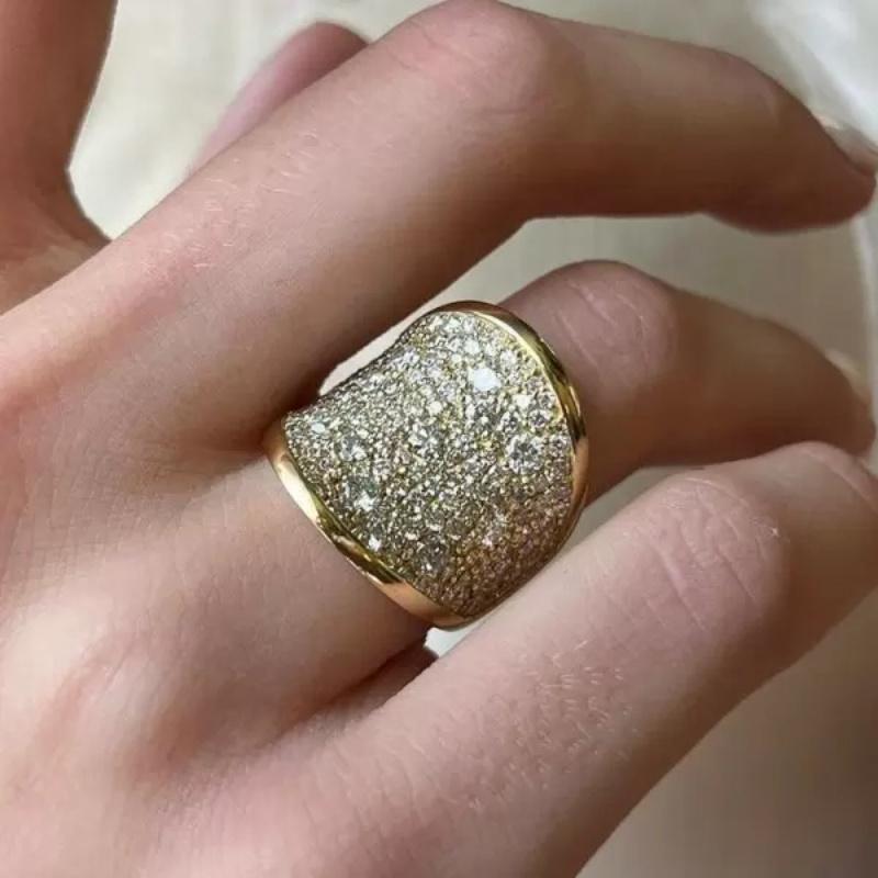 Luxury Metal Wide Face Cubic Zirconia Ring Exquisite Engagement Wedding Rings for Women Trendy Female Finger Jewelry for Party