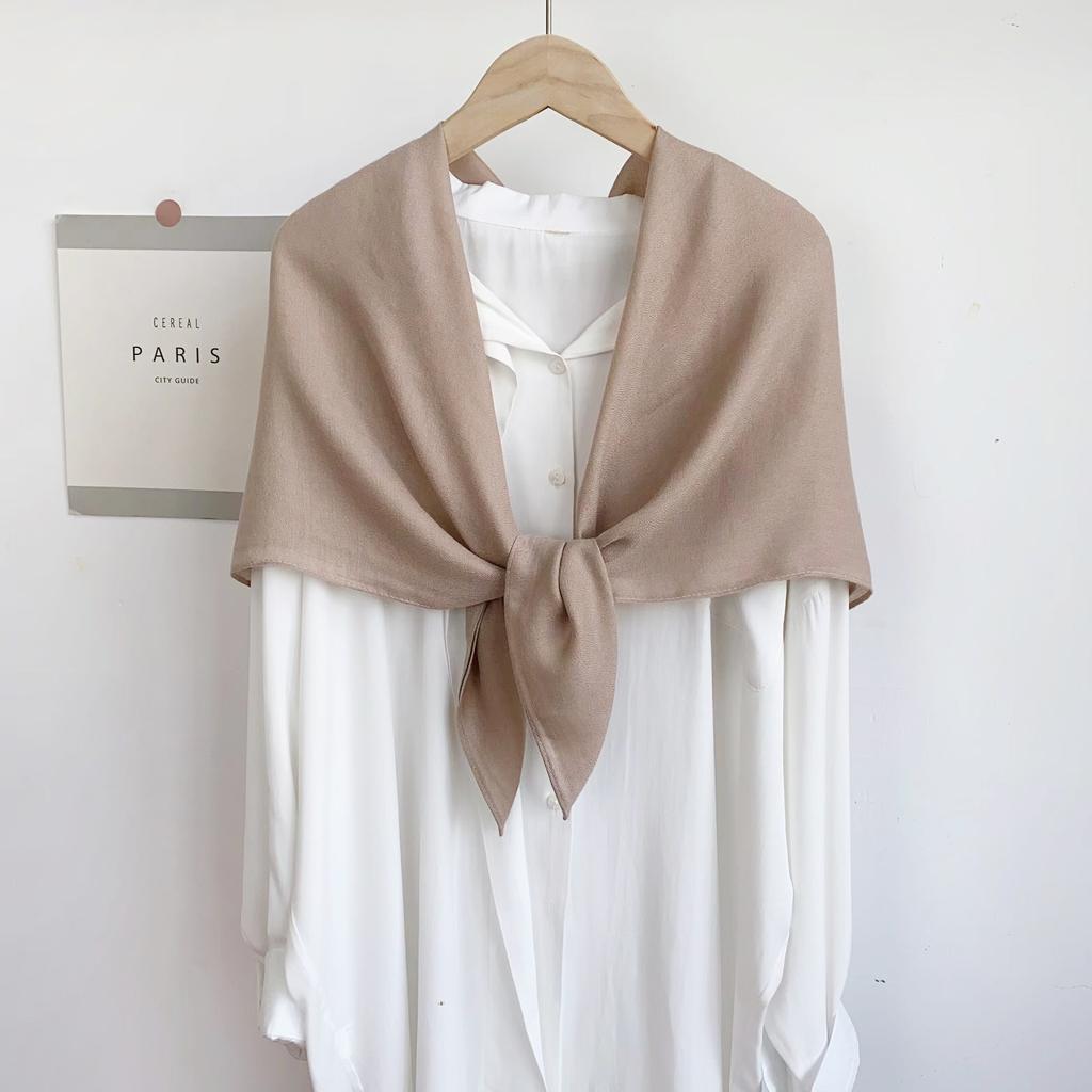 Head Scarf Solid Color Versatile Silk Scarf Women's Summer Air-conditioned Room with Cotton and Linen Shawl Simple Temperament Scarf