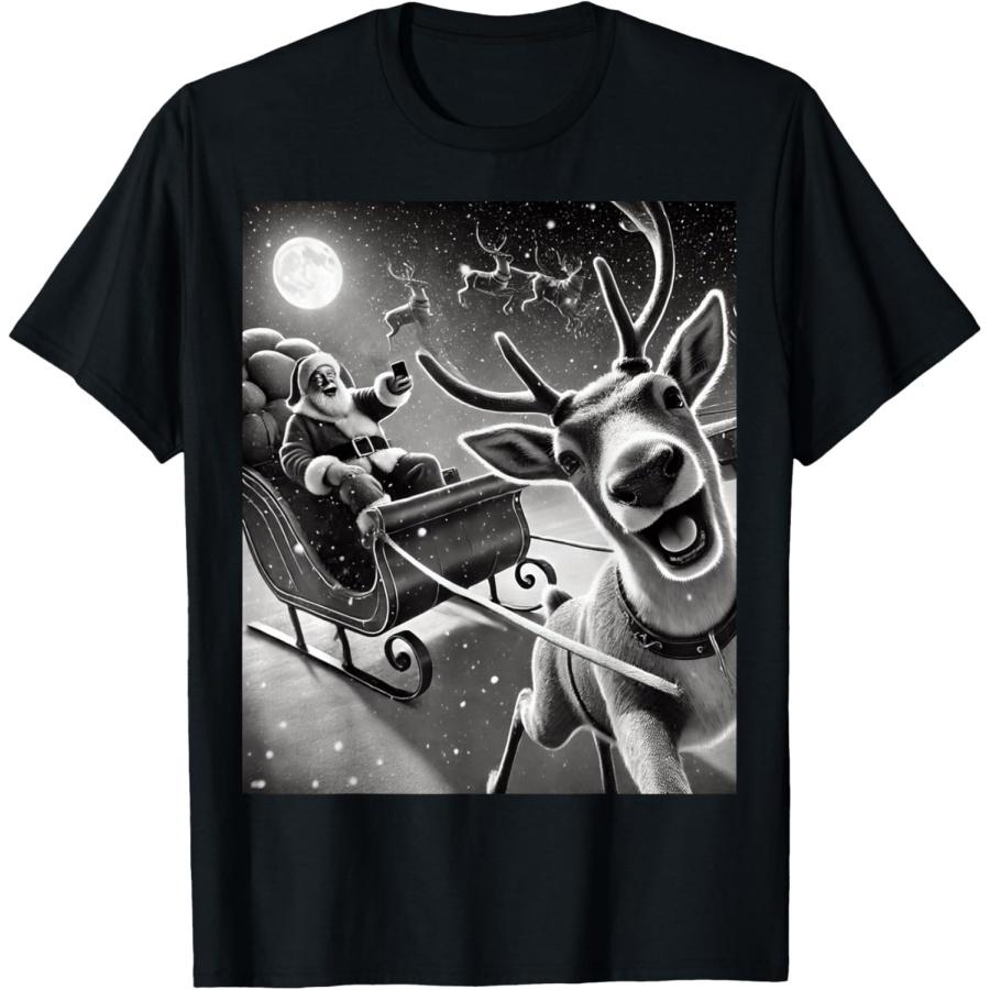 

Funny Reindeer Selfie Santa Claus Christmas T-Shirt XXXXXL чорний