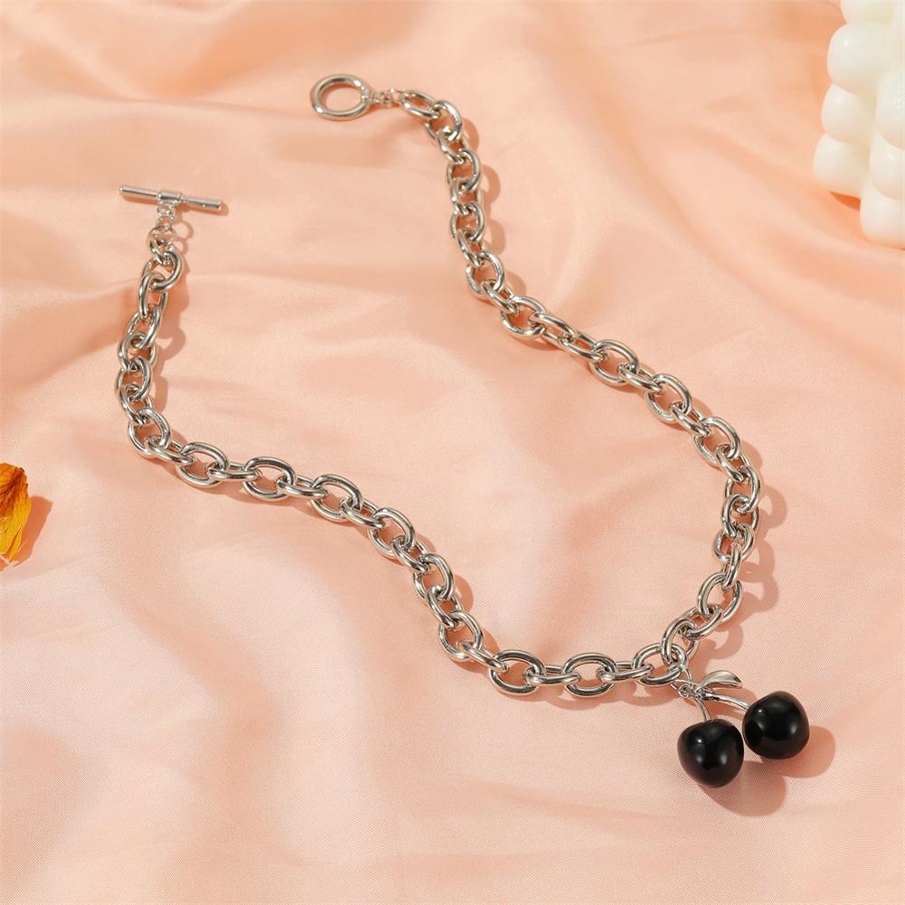 Women's Necklace Black Cherry Pendant Coarse Chain Clavicle Necklace