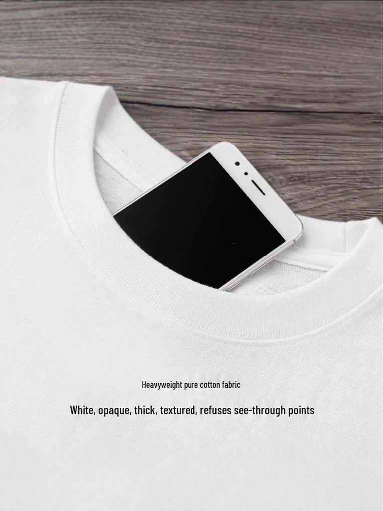 Heavyweight 300g Pure Cotton Long Sleeve White Basic T-shirt, Unisex Solid Color Base Layer