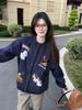 Women's Fun Cartoon Embroidery Chenille Cardigan Sweatshirt - Autumn Korean Lazy Style Loose BF Casual Baseball Jacket