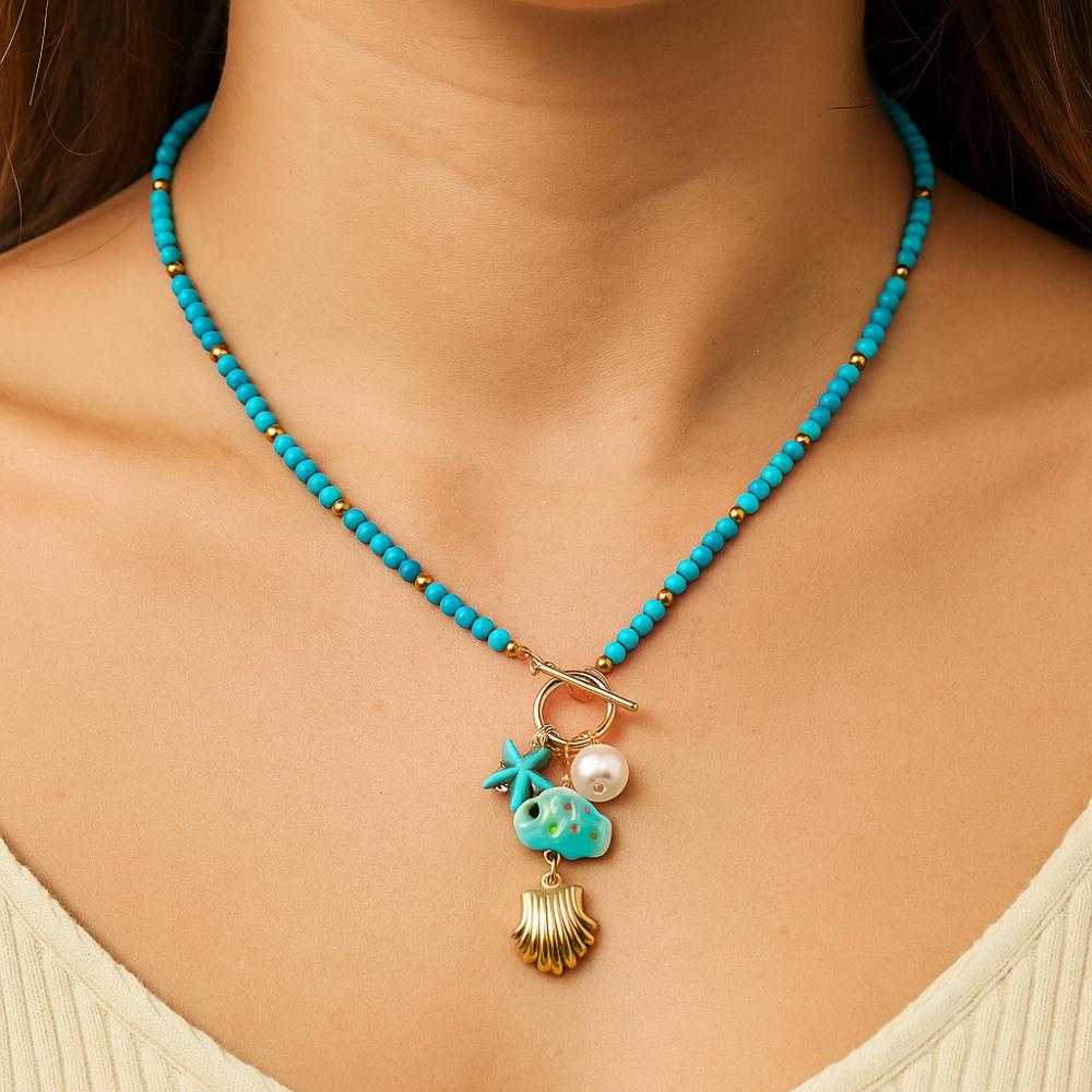 Vacation Style Ceramic Fish Bohemian Pendant Adjustable Rope Faux Pearl Collarbone Chain Boho Choker Jewelry Female Fashion
